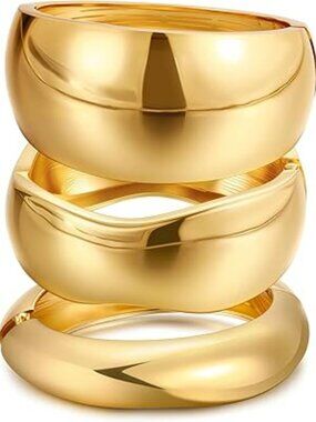 NEW Chunky Gold Bangle Bracelets Dainty 14k Gold Plated Big Stackable Oversized‎
